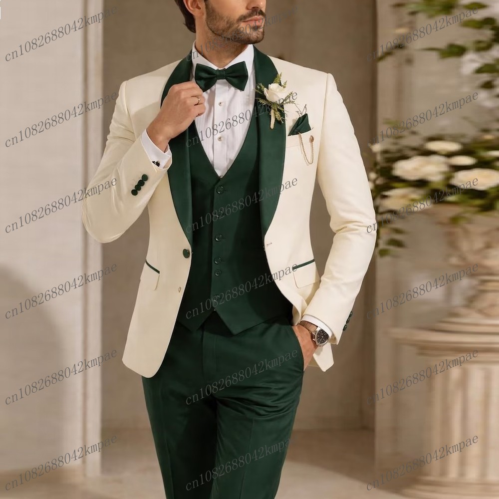 Young Men Formal Wear - 새로운 아이보리 및 짙은 녹색 정장