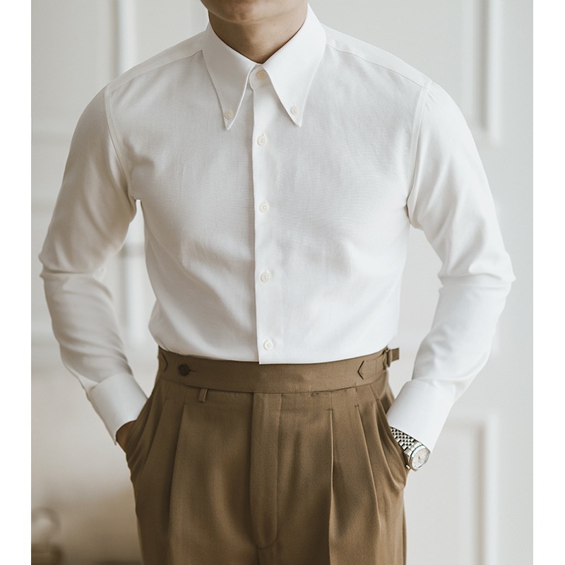 Mens Formal - 옥스포드 셔츠 남성 긴팔 비즈니스 드레스