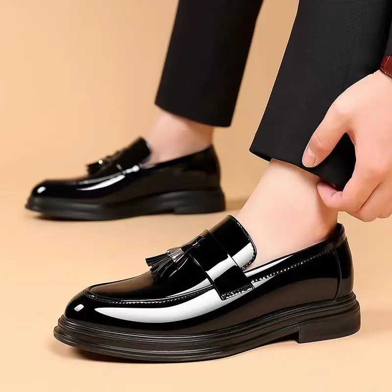 남성용 캐주얼 비즈니스 블랙 소셜 슈즈, 특허 가죽,  - Young Men Formal Wear 리뷰 및 가격