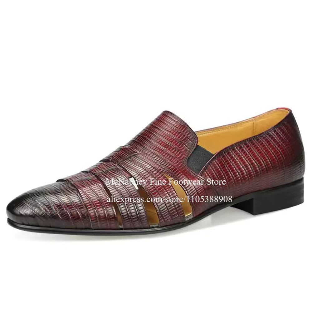 통기성 좋은 컷아웃 버건디 블랙 리자드 가죽 로퍼 슬립 - Men Formal Wear Dress 리뷰 및 가격