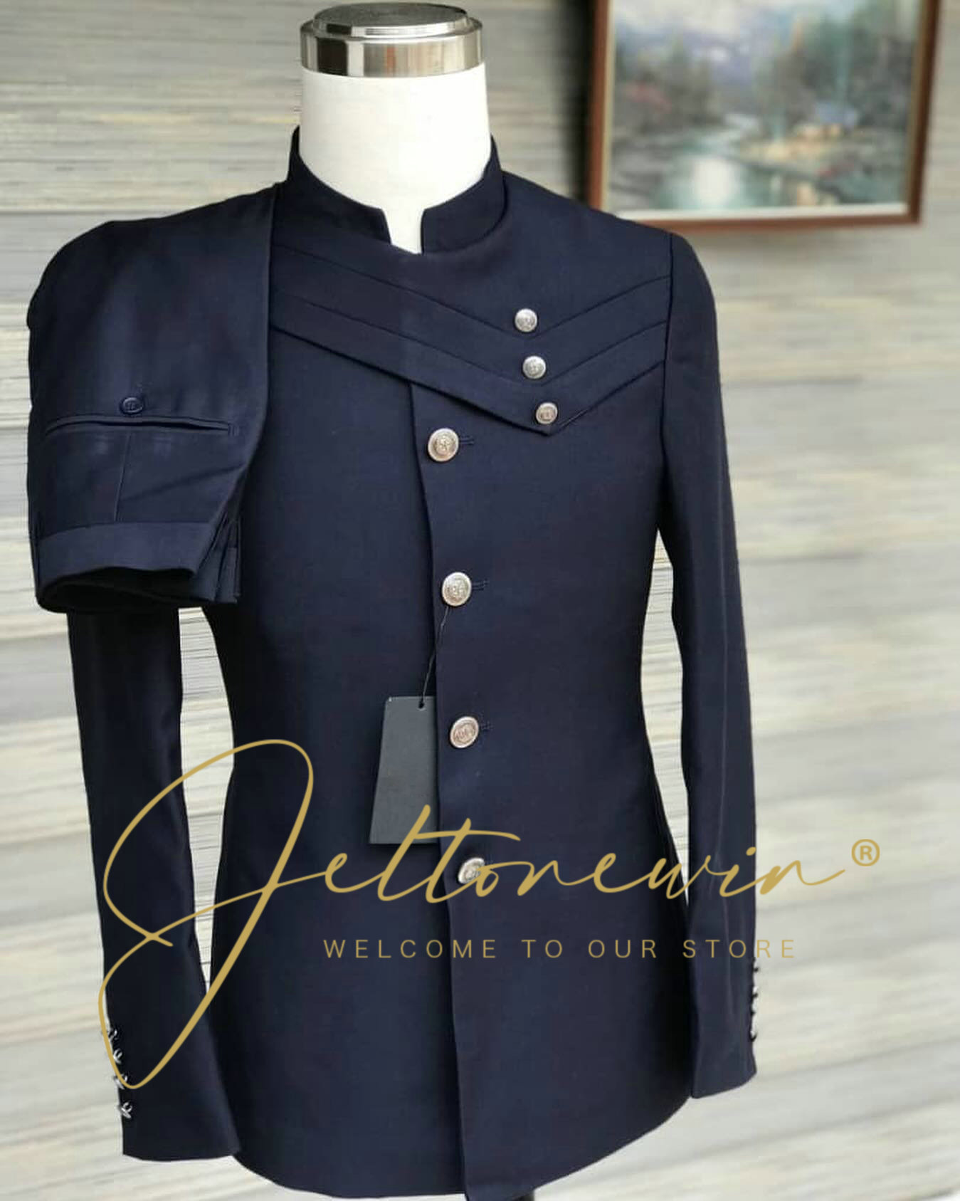 남성 네이비 블루 정장 세트, 밀리터리 스타일 스탠드  - Men'S Style Formal Wear 리뷰 및 가격