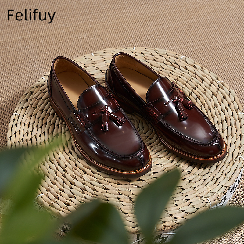 새로운 브라운 남성 플랫 로퍼 소가죽 스웨이드 태슬 캐 - Men Formal Wear Dress 리뷰 및 가격