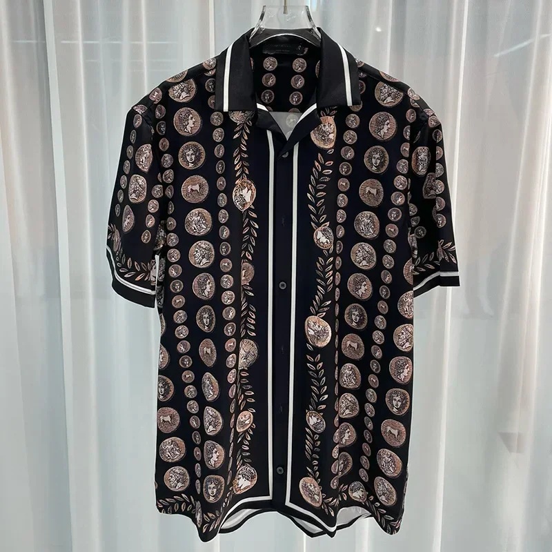로얄 럭셔리 남성 셔츠 세트 빈티지 패턴 캐릭터 프린트 - Men'S Formal Beach Wear 리뷰 및 가격